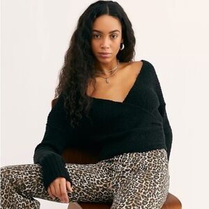 Free People Sensual Black Wrap Sweater Surplice Cropped – Size XS